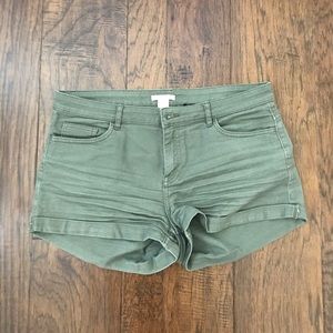 Olive Green Mid-Rise Jean Shorts